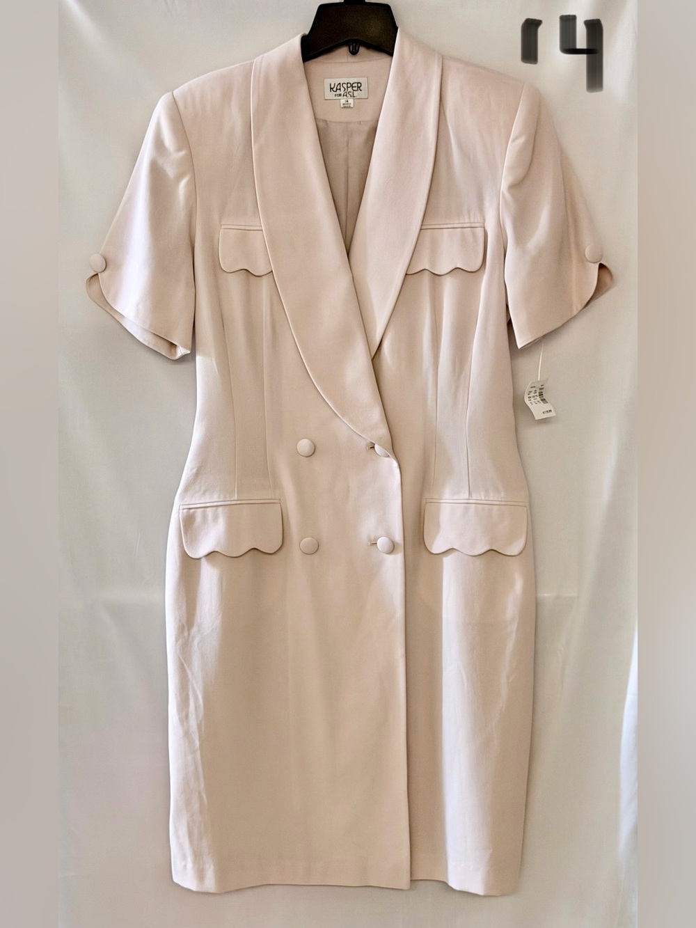 Kasper Cream Scallop-Pocket Double-Breasted Midi Dress
